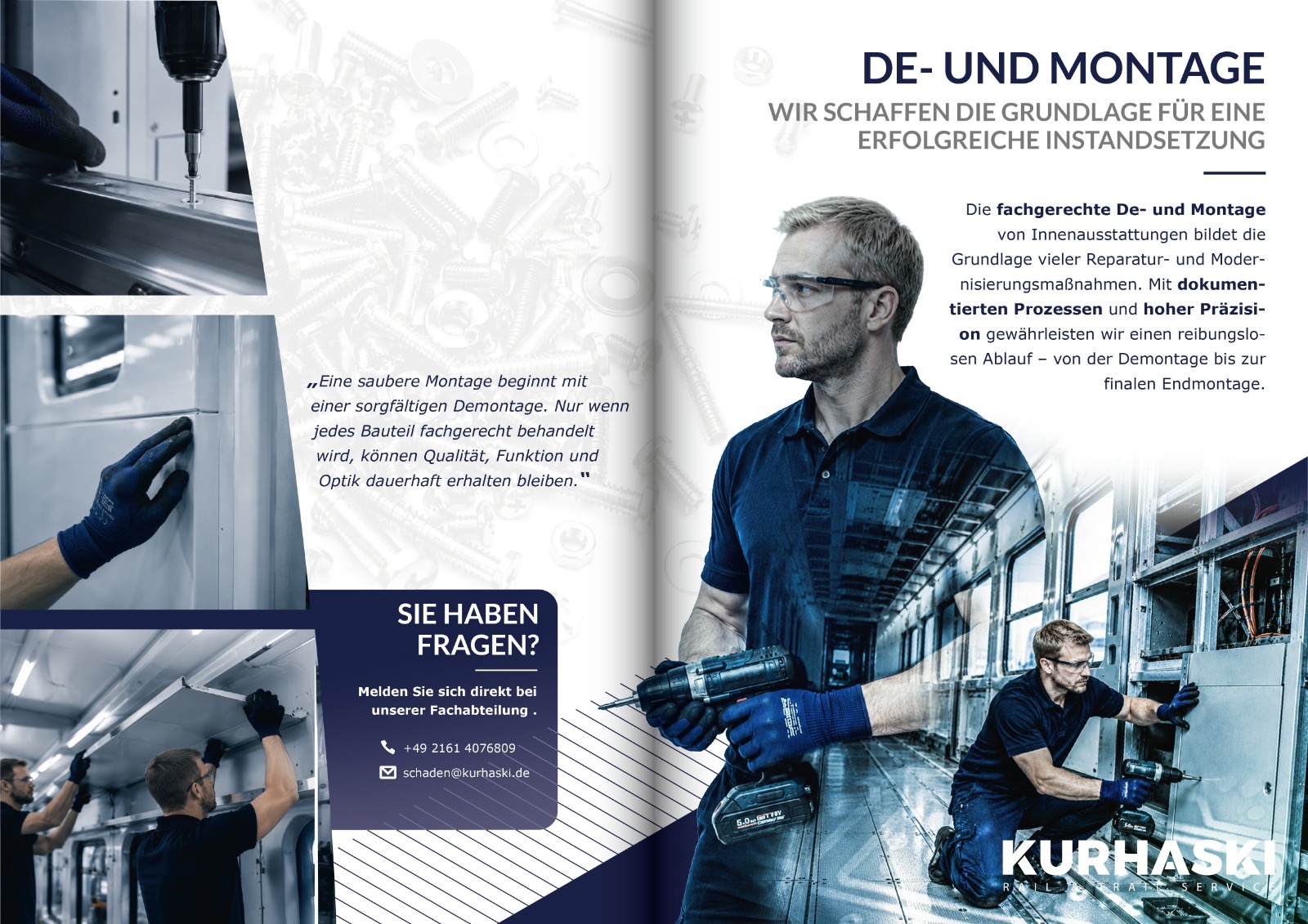 De- und Montage im Innenraum eines Schienenfahrzeugs