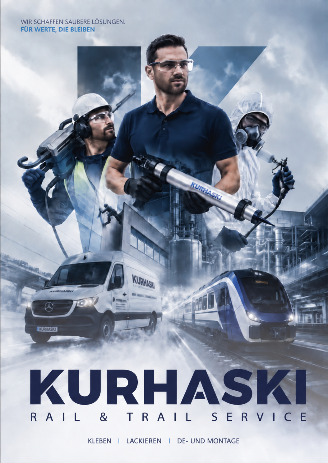 KURHASKI Rail & Trail Service – Titelbild mit Fachkräften, Servicefahrzeug und Schienenfahrzeug